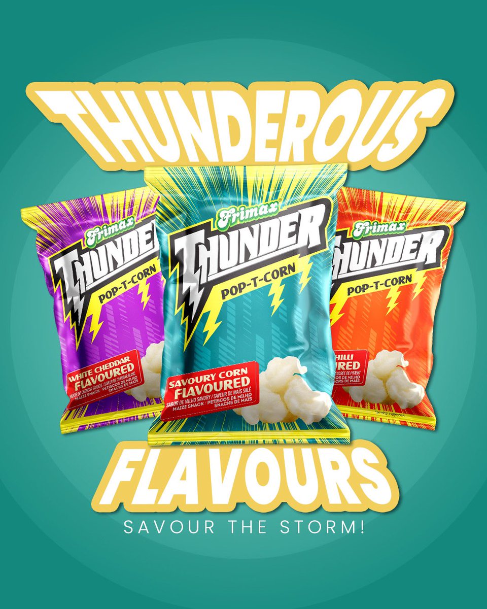 Frimax's tweet image. Bold, intense and ready to shake up your snack cravings with thunderous flavour 🌩️🍟

Which is your favourite Thunder flavour!

#SavouryCorn #WhiteCheddar #SweetChilli #FrimaxThunder #FrimaxFoods #SnackTime  #SnackWithFrimax  #Durban #CapeTown #Johannesburg #SouthAfrica