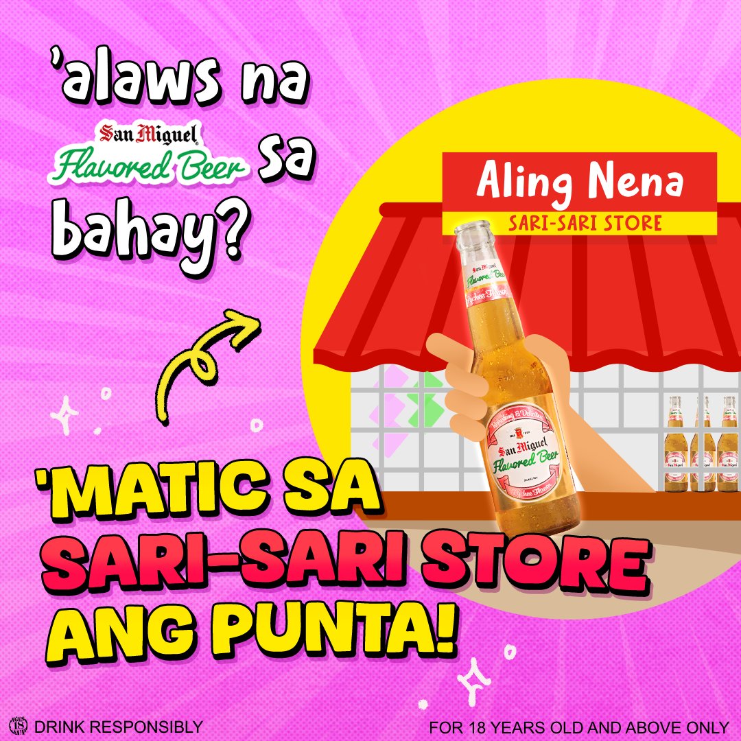 SMFBPH's tweet photo. ‘Wag mag-alala ‘pag naubos ang #Sweeeet San Miguel Flavored Beer sa bahay, beshies. Nandiyan si Aling Nena to save the day. 🦸🏻‍♀️🏪  

ASC Ref No. S0088P091724S https://t.co/wggQjuFqai