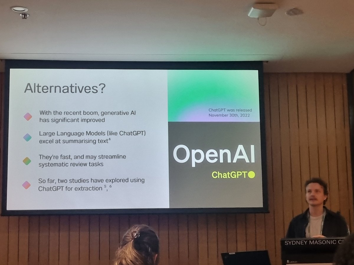 The Matilda Centre (@thematilda_usyd) on Twitter photo PhD candidate <a href="/JaydenSercombe/">Jayden Sercombe</a> shares his research with <a href="/Zachary_Bryant_/">Zachary Bryant</a> and Dr <a href="/Jack_MWilson/">Jack Wilson</a> into using AI and systematic reviews, starting with the oldest reference seen at the conference this year #SMHR2024 PhD candidate <a href="/JaydenSercombe/">Jayden Sercombe</a> shares his research with <a href="/Zachary_Bryant_/">Zachary Bryant</a> and Dr <a href="/Jack_MWilson/">Jack Wilson</a> into using AI and systematic reviews, starting with the oldest reference seen at the conference this year #SMHR2024