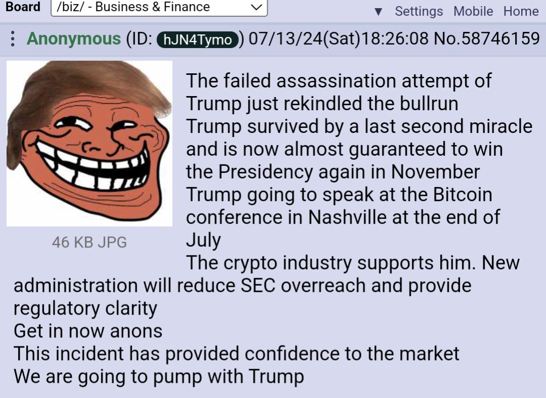 Did you trust the plan anon?
The Trump pump
