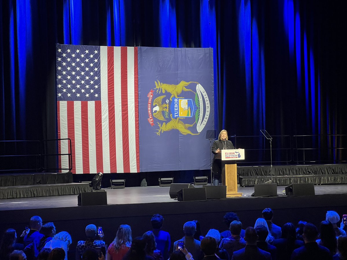 Around 12:30am Wednesday morning - <a href="/ElissaSlotkin/">Elissa Slotkin</a> takes to the stage to address the crowd. 

The race for the open U.S. Senate seat is still very close at this hour. 

“My message to you all, get some rest, hunker down, we’ve got a long way to go.” - Rep. Slotkin.