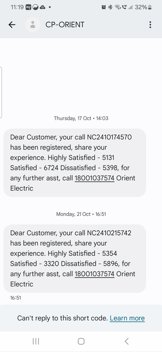 Jetleyhimz's tweet photo. @orient_electric This is a complaint i want to register publicly as you can see in the screen shot below since 17 Oct and 21 Oct two complaints registered and no actions has been taken and today when I calld the Area Supervisor Mr Monu and I have shouted at him he shouted at me. https://t.co/eebfFlxho1