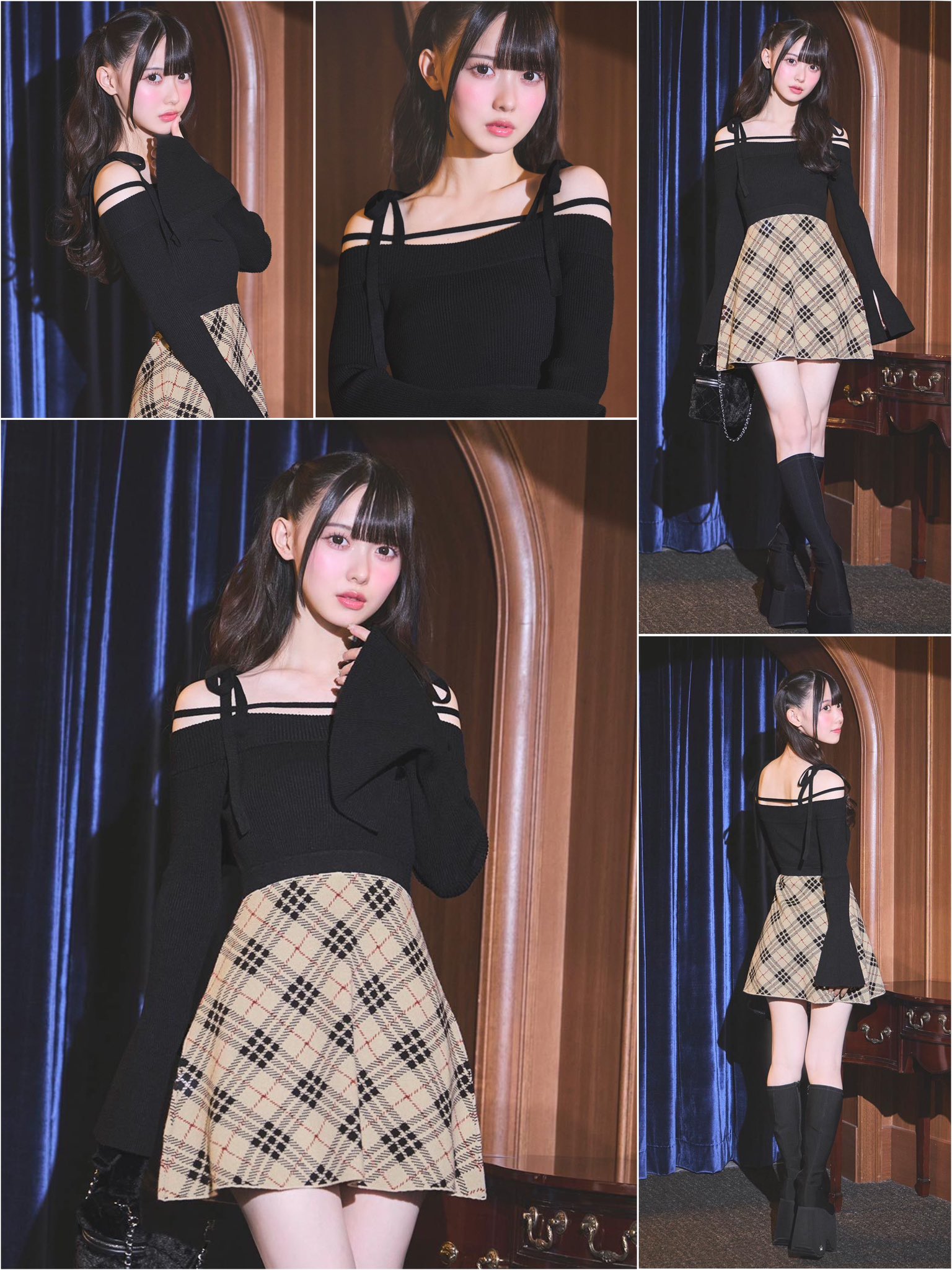 ミシェルマカロン MichellMacaron チェックニットフレアワンピース