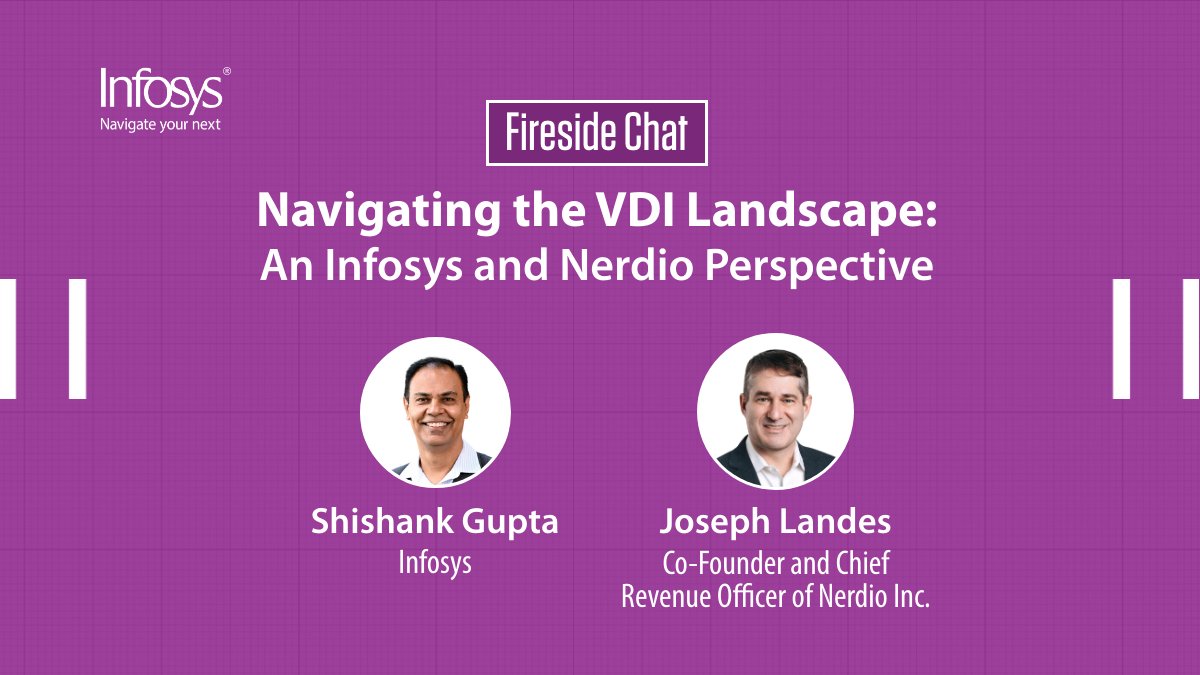 Infosys's tweet image. Watch the fireside chat – infy.com/4hyjec5, featuring industry leaders Shishank Gupta and Joseph Landes, as they share their insights on how to stay ahead in this rapidly evolving business need in the #VDI landscape.
#TechLeadership #VirtualDesktop #ModernWorkplace