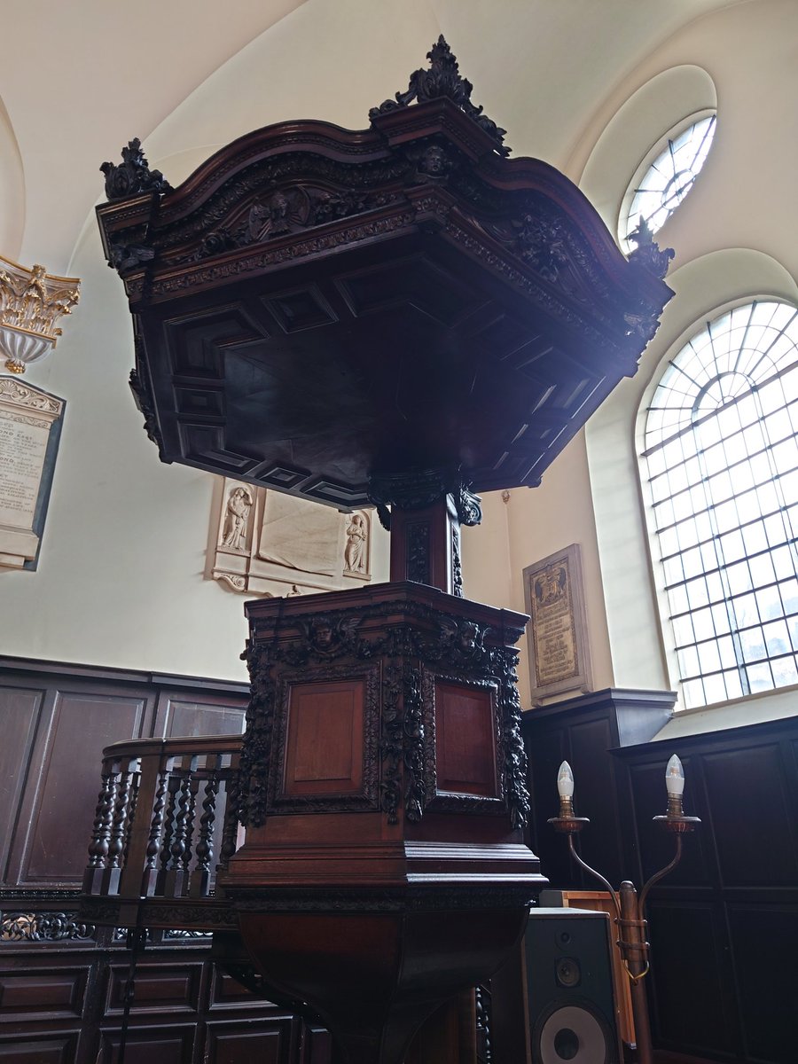 Pulpit and tester (sounding board) at St Mary Abchurch. #WoodenWednesday