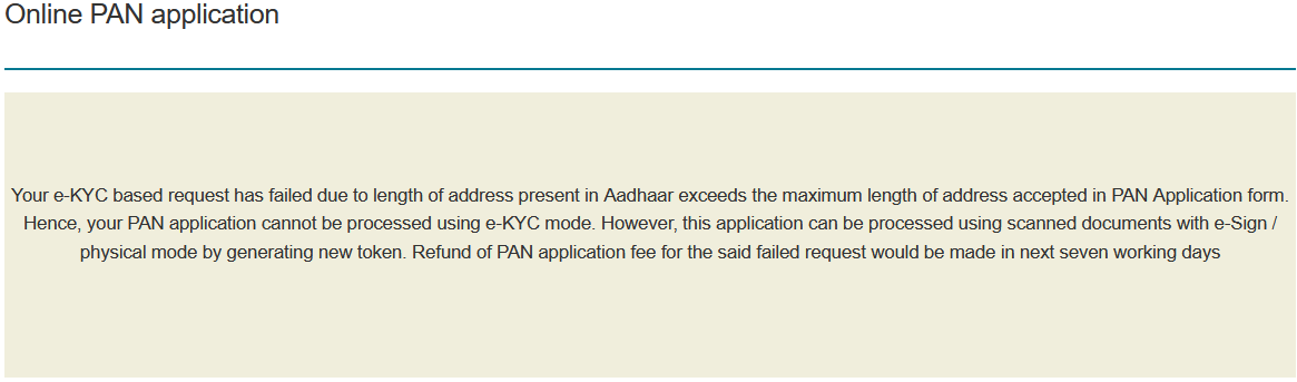 jaydprasad's tweet photo. @NSDL_Depository  Adhaar address length is not in sync with pan card application form and rejected after payment and e-kyc. https://t.co/91OcSDHwxx