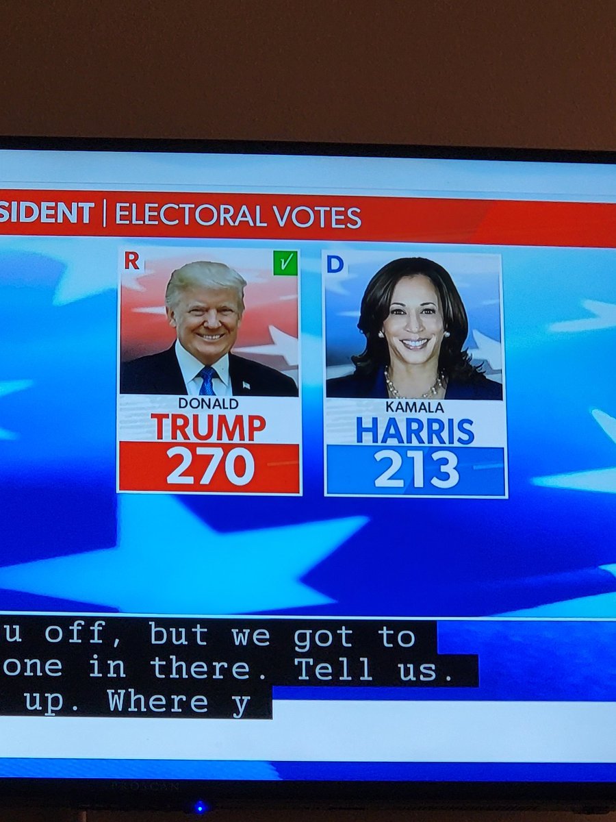 Donald Trump is at 270 and Kamala Harris is at 213.

America is silent no more.
