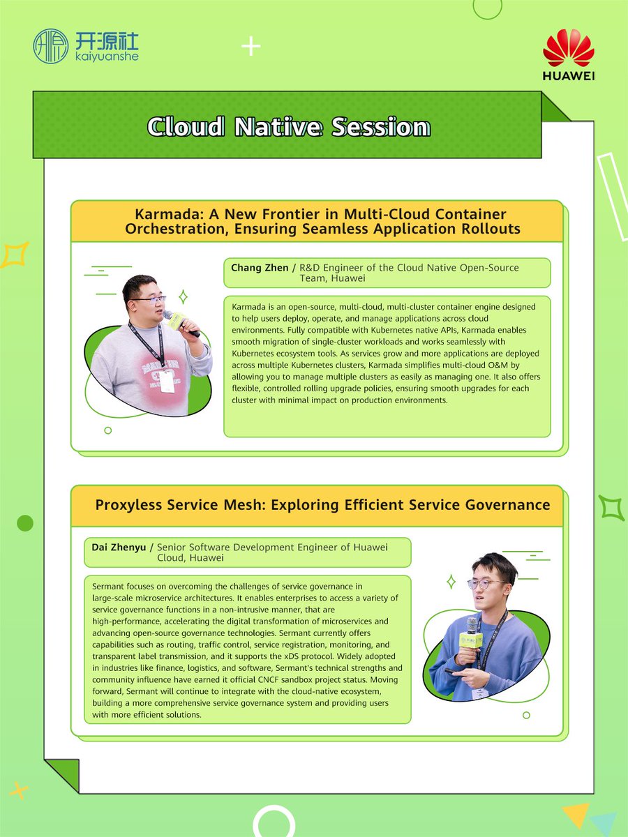 HWOpenSource's tweet image. 🌟 Insightful highlights from #Huawei&apos;s experts at #COSCon&apos;24! Topics spanned web application development, #cloudnative, #Cangjie programming language, #LLM, and electric vehicle, sparking a dynamic exchange of knowledge, collaboration, and innovation. Dive into this hub of…