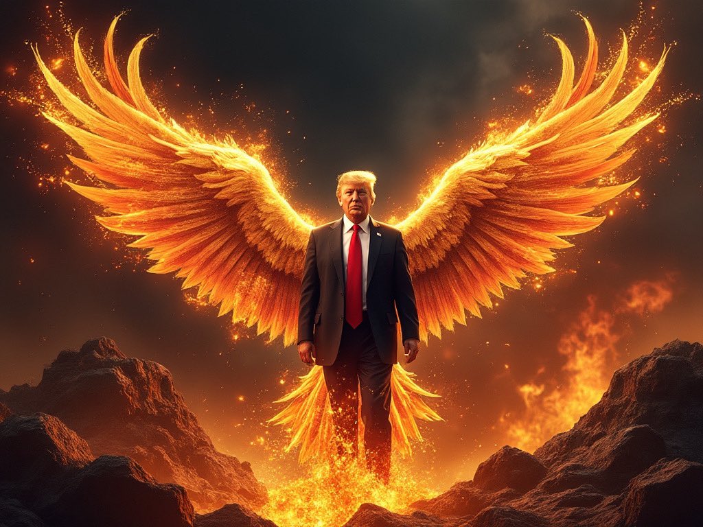 ArmorThreads's tweet image. Donald Trump is a Phoenix rising from the ashes. He is the president we don’t deserve. 

#VotedForTrump #Election2024