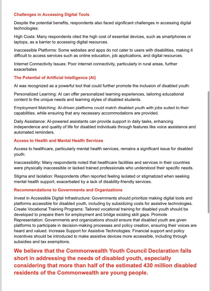 commonwealthDPF's tweet image. Statement from the Commonwealth Disabled Youth Forum on the Commonwealth Youth Council Declaration. #CDPF #CDYF Elected Youth Representative: @KihemboWilb