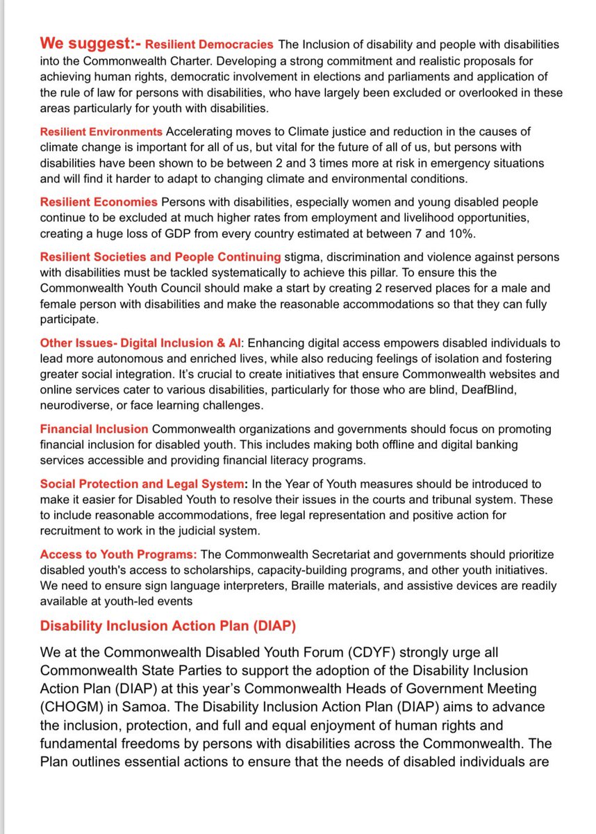 commonwealthDPF's tweet image. Statement from the Commonwealth Disabled Youth Forum on the Commonwealth Youth Council Declaration. #CDPF #CDYF Elected Youth Representative: @KihemboWilb