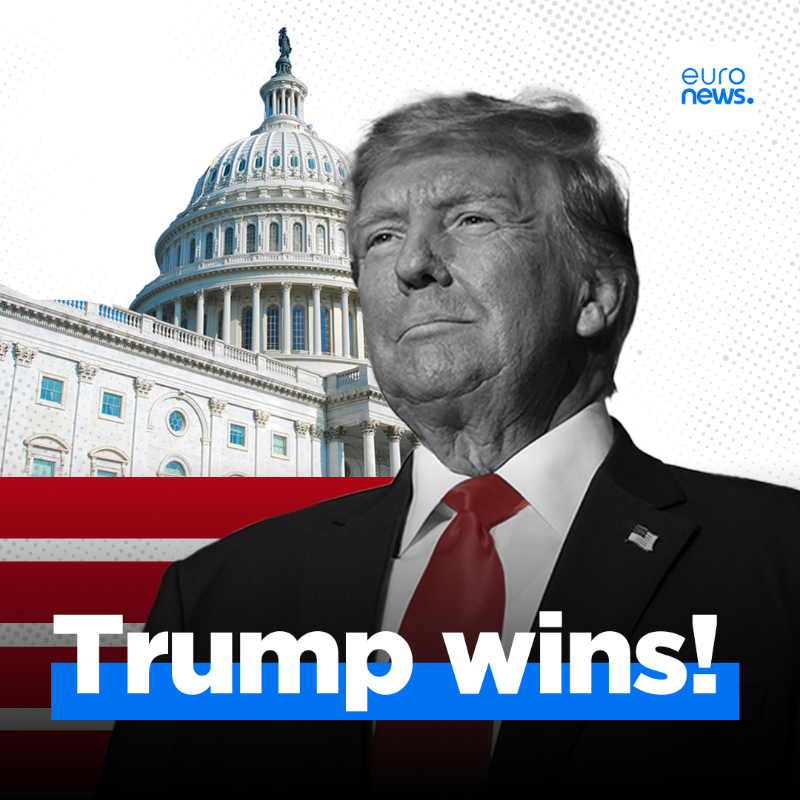 euronews's tweet photo. #BREAKING Donald Trump has been elected president of the United States after winning the state of Pennsylvania

#USAElections2024 🇺🇸