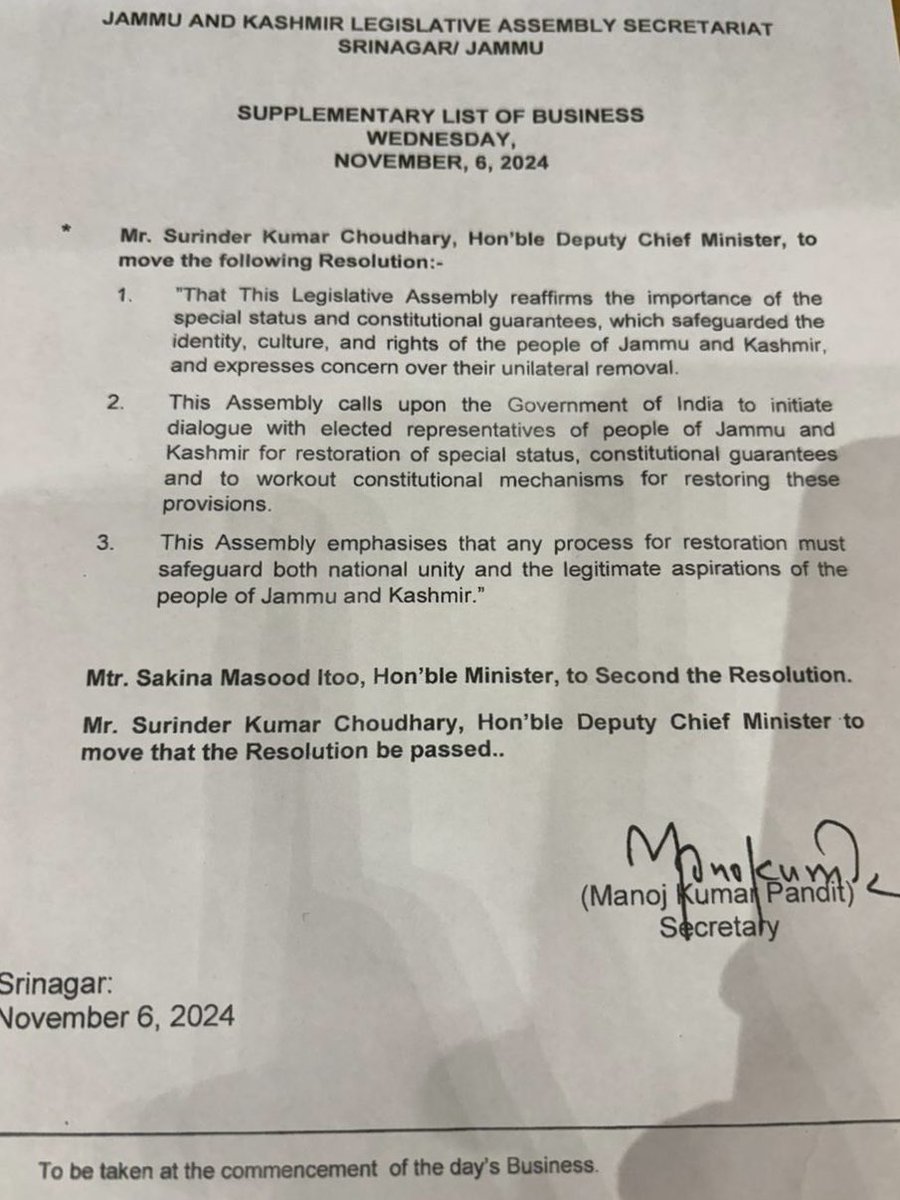 salmanalisagar's tweet image. Our promises &amp;amp; people's faith can never go in Vain. Passing of resolution is a historic move &amp;amp; JKNC is committed to bring dignity ,rights &amp;amp; special status to the people of J&amp;amp;K.
#WeWillWork
#AsPromised
#AsCommitted 
@JKNC_  ✌️