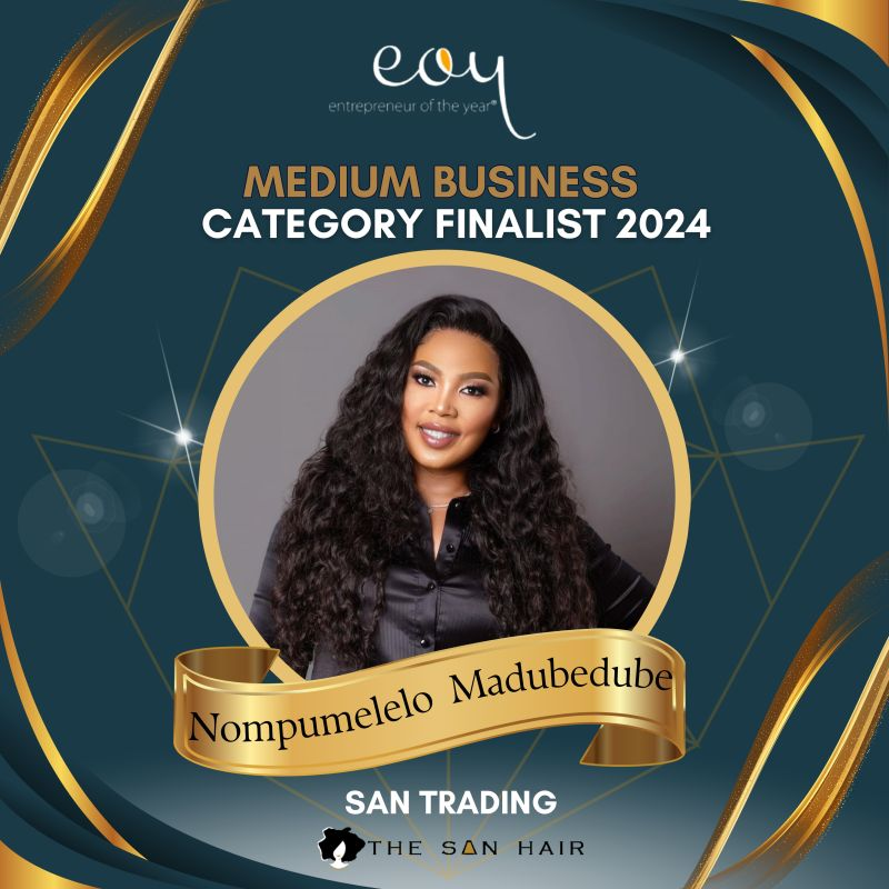 Let’s style it up with #EOY 2024 finalist Nompumelelo Madubedube, Director of The San Hair.

Nompumelelo is competing in the Medium Business Entrepreneur category, with her brand growing into a nationwide powerhouse with 15 stores. 

Is a winning look in store for The San Hair?
