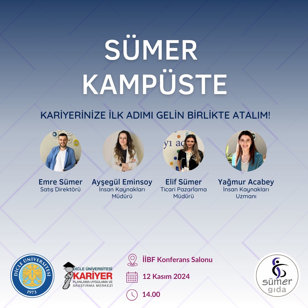🎓Dicle Üniversitesinde Buluşuyoruz!
 Sümer Gıda ailesi olarak bu heyecan verici etkinlikte yerimizi alıyoruz! Değerli müdürlerimiz de bizimle birlikte olacak. Kariyerinize yön vermek için bu fırsatı kaçırmayın!
 #SümerGıda  #KariyerYolculuğu <a href="/dicleuni1973/">Dicle Üniversitesi</a> <a href="/dicleunikariyer/">DÜ Kariyer Merkezi</a>