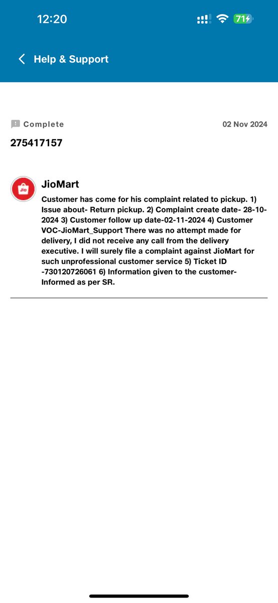 ParikYash's tweet photo. @JioMart @JioMart_Support This is how a ticket resolution is provided from JioMart! You get a mail that your ticket is resolved but there is no resolution on the ticket. rRegretting for even placing an order on JioMart, such bad shopping experience and even worst customer service https://t.co/FzBnhYmaSP