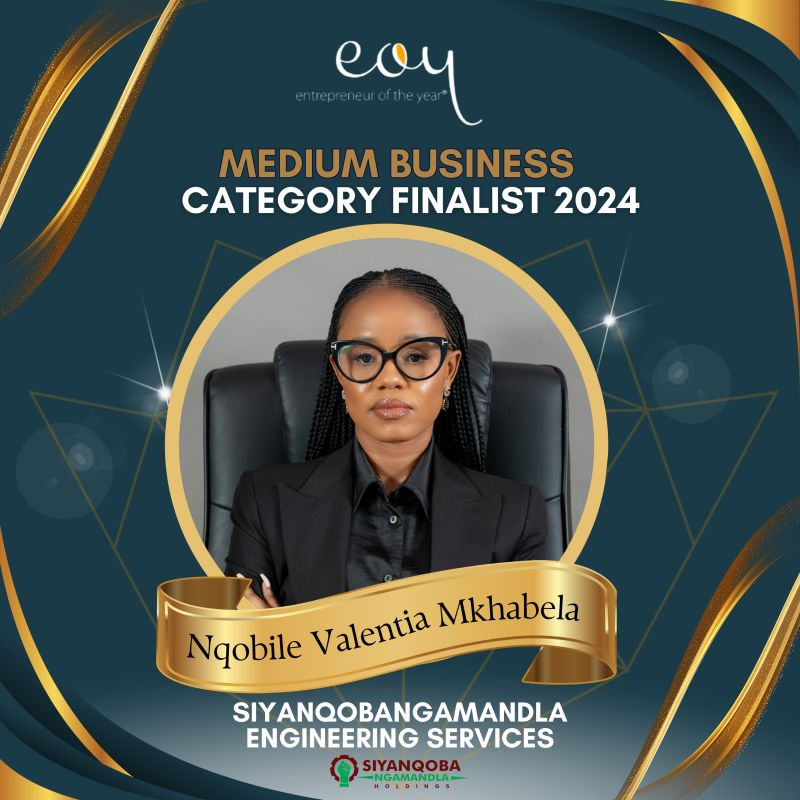 Breaking new ground with #EOY2024 finalist Nqobile Mkhabela of Siyanqobangamandla Engineering Services.

From cleaning in mining to delivering electrical, mechanical, and civil solutions, will her journey take her to the top? Stay tuned!