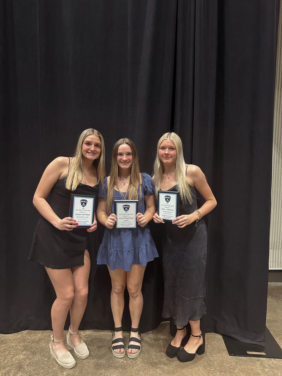 The Cougars kicked off STATE tonight with a banquet!! Congratulations to our 3 All State Award Recipients ~ Josie Tingelhoff, Romi Chlebecek, and Kaelyn Bjorklund.  Tomorrow is the first day of competition.  The Cougars will face Apple Valley at 1pm on Court 1. #neversettle