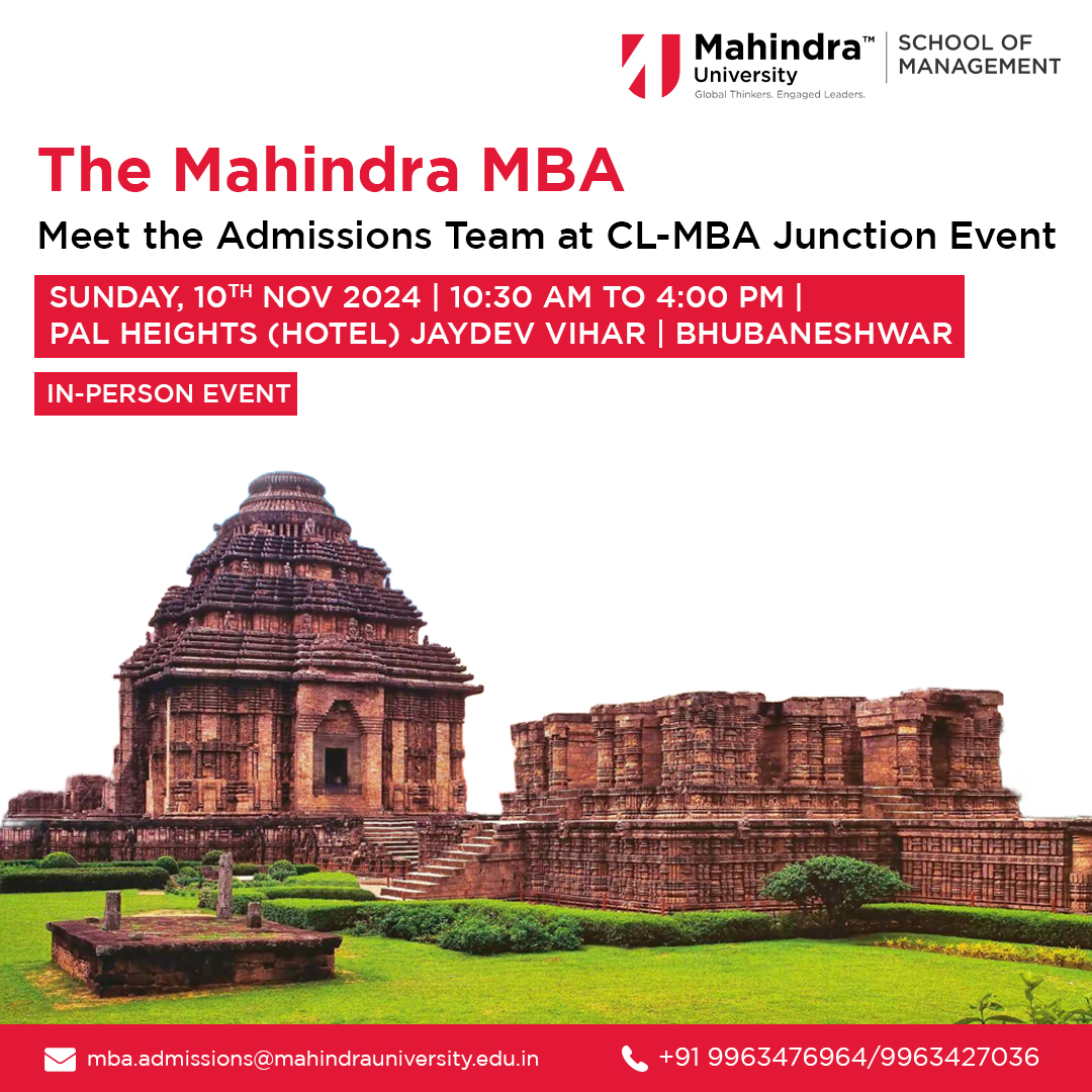 The <a href="/MahindraUni/">Mahindra University</a>  MBA Admissions Team will be participating in <a href="/careerlauncher/">Career Launcher</a> -MBA Junction Event happening in Bhubaneswar. This is an excellent opportunity to connect with our team, learn more about our comprehensive MBA program, and have your questions answered.
#mba