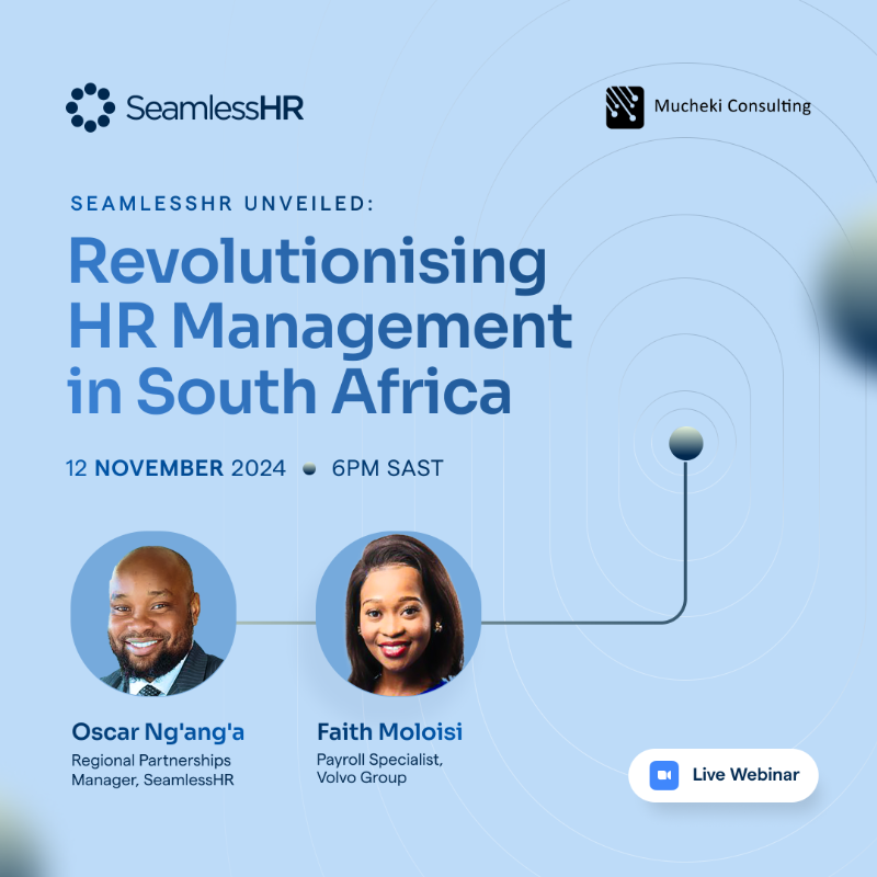 Seamless_hr's tweet photo. SeamlessHR’s Human Resource Information System (HRIS) enables businesses to streamline their HR processes.

Join us for an exclusive one-hour session and receive a first-hand look at how SeamlessHR can help South African businesses improve efficiency and drive growth.