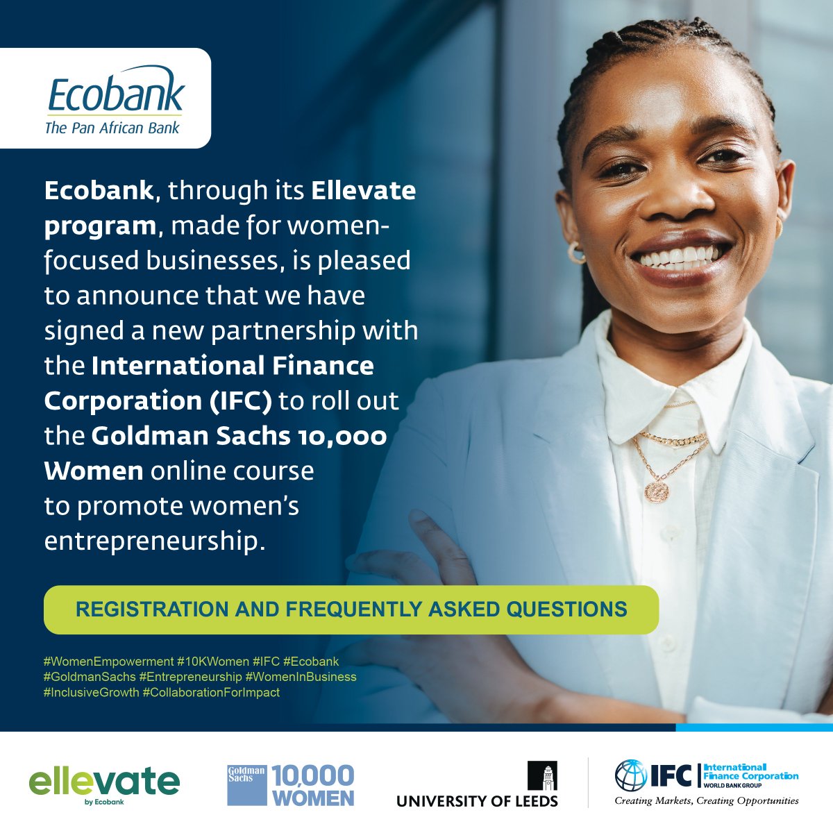 Excited to partner with IFC to offer the Goldman Sachs 10,000 Women online course, supporting women’s entrepreneurship with practical education for 200,000+ women globally. Open to all women-led SMEs with full course access &amp; alumni membership!

Register - mailchi.mp/10000womencour…