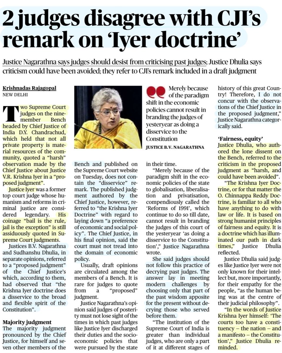 imRavikantYadav's tweet image. *State has no right to acquire every private property, asserts SC

*2 Judges disagree with CJI&apos;s remark on &apos;Iyer doctrine&apos;

:Details by Sh Krishnadas Rajagopal @kdrajagopal 

#SupremeCourtofIndia
#privateproperty #CommonGood
#IyerDoctrine #CJI
#Law 

#UPSC

Source:TH