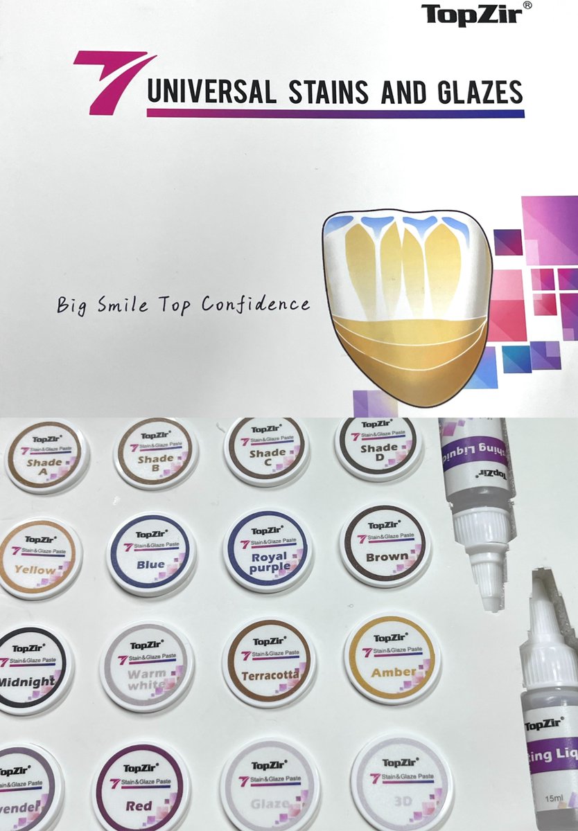 KyrieTopzir's tweet photo. Topzri's Coloring universal stains and glazes (set)

New Generation upgraded stains and glazes! These innovative products are designed to enhance the aesthetics and durability of dentures. 

My Whatsapp/Wechat: +86 18922472257
#DentalBeauty #ZirconiaPerfection #TopzirBiotech https://t.co/mZThAa6aNh