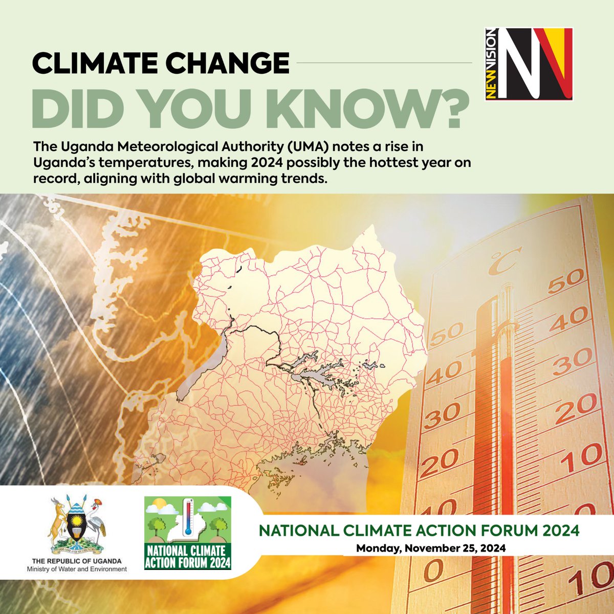 newvisionwire's tweet photo. 🌍 #ClimateActionForum: Did you know that the Uganda Meteorological Authority has recorded a rise in temperatures, marking 2024 as possibly the hottest year on record?
#VisionUpdates ⤵️ ⤵️ ⤵️ https://t.co/jdOujALGBr