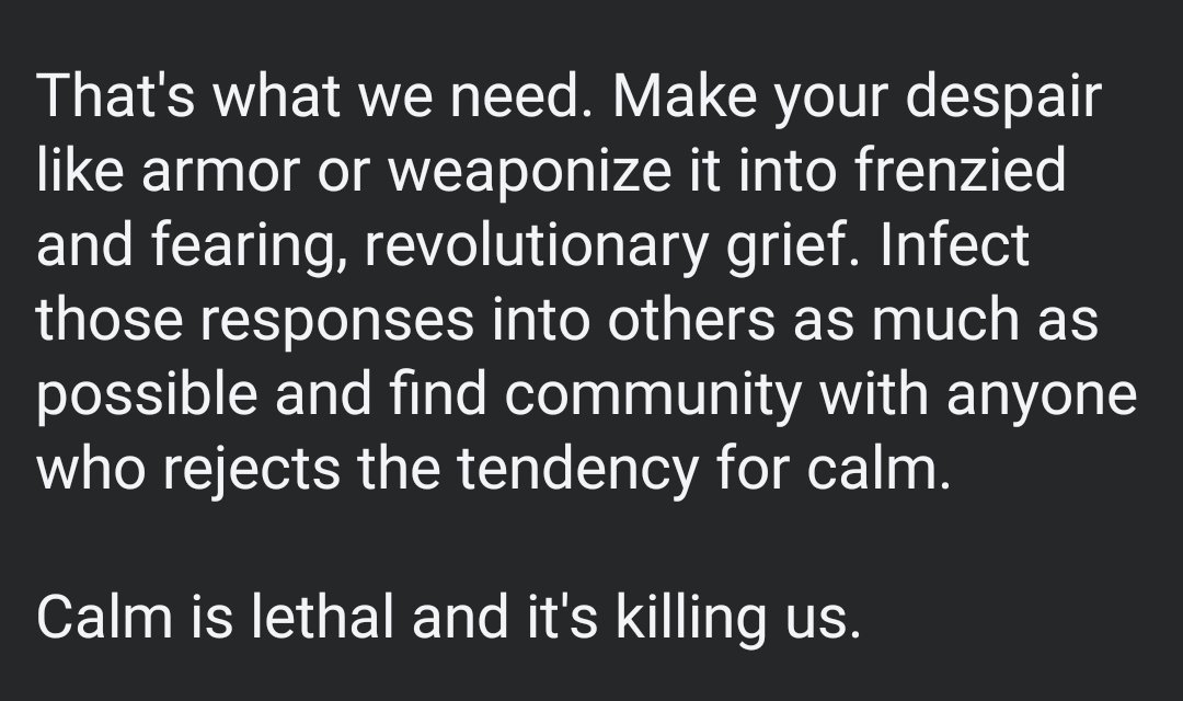 RiverStGrey's tweet photo. The people who will kill everyone in your life would love for you to take a moment and let the world, which they're a weapon of, convince you to calm down. https://t.co/tQ9xSLfhJB