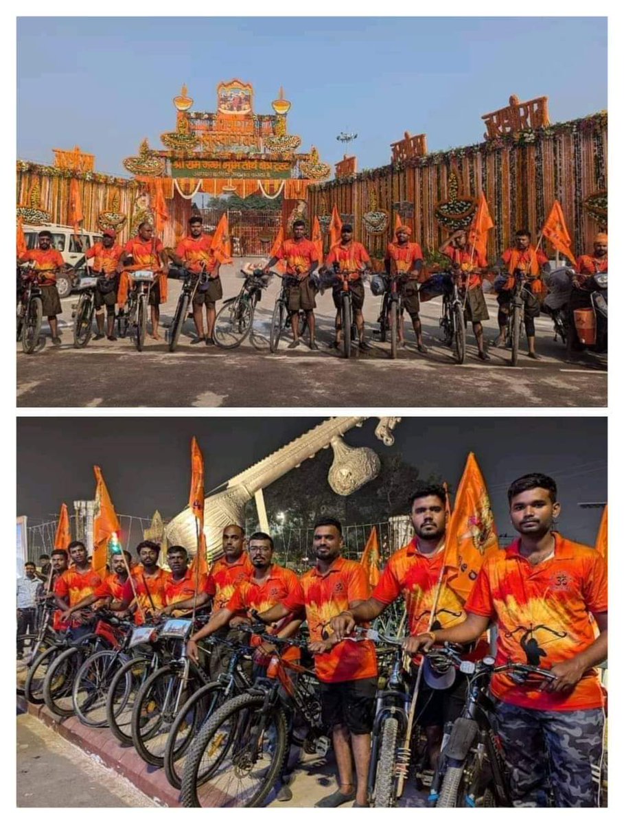 Youthforrss's tweet photo. प्रतिदिन नयी जगह शाखा लगाते हुए बैंगलुरु से अयोध्या 2000KM साइकिल चलाकर पहुंचे RSS के स्वयंसेवक।

बंगलुरू से राष्ट्रीय स्वयंसेवक संघ के 13 स्वयंसेवक 2000 किलोमीटर साइकिल चलाकर श्रीराम लला का दर्शन करने अयोध्या पहुंचे। इनकी साइकिल यात्रा अठारह दिन में गंतव्य तक पहुंची। https://t.co/E6dJHJ4kb1