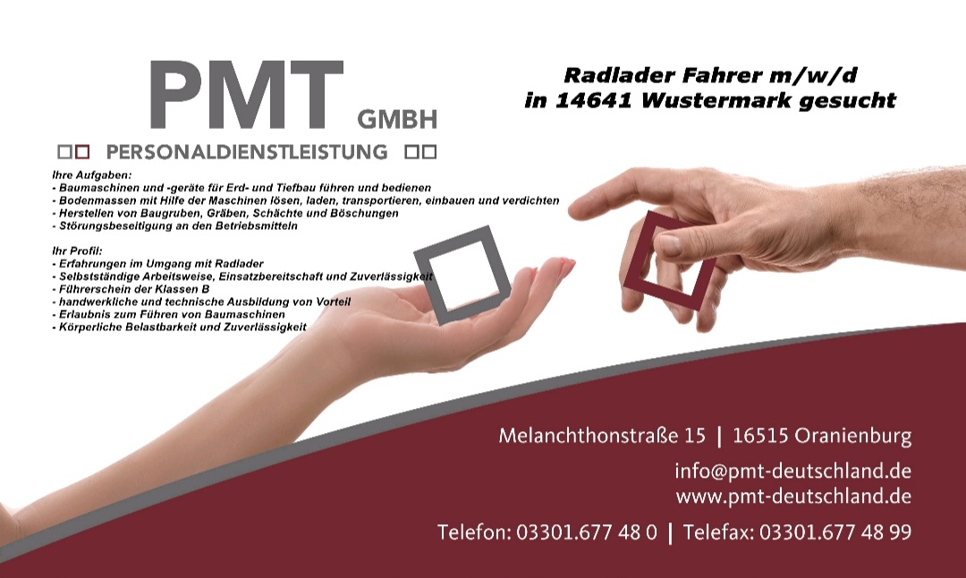 Hallo wir suchen #baumaschinenführer #radladerfahrer in #wustermark

Schickt uns eure #bewerbung an
bewerbung@pmt-deutschland.de 

#pmt #pmt_personal #pmtgmbh #potsdam
#jobs #jobsuche #jobsohv #jobsoberhavel
#berlin #jobs #jobsuche #berlinjobs #jobsinberlin #jobangebot #job