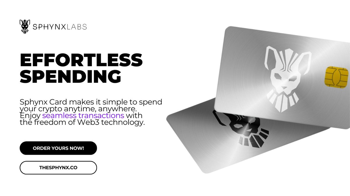 SphynxCard's tweet photo. 🌐 Effortless Web3 Spending with Sphynx Card 🌐

Sphynx Card makes it simple to spend your crypto anytime, anywhere. Enjoy seamless transactions with the freedom of Web3 technology. 

#SphynxCard #Web3Transactions #SphynxLabs https://t.co/6KOdJmTVxc