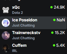 SHREUBEN4's tweet photo. @kick @StakeEddie @REALIcePoseidon 
What does NaN mean on the viewer count? https://t.co/6WYNh9YYPX