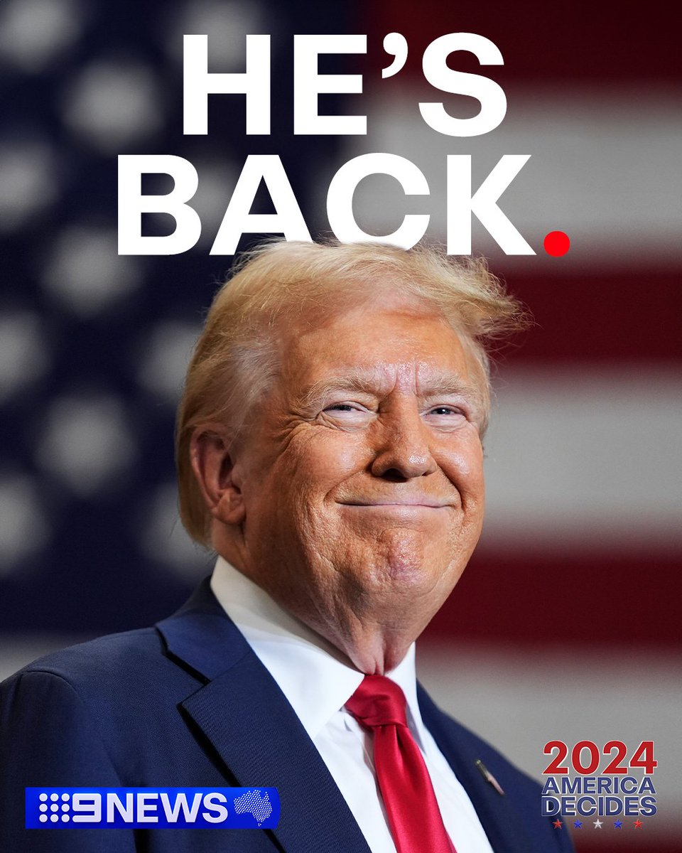 9NewsAUS's tweet image. #BREAKING: Donald Trump will become the 47th President of the United States, with Nine projecting he has won the 2024 U.S. election. #9News

LATEST RESULTS: nine.social/Rq9

#AmericaDecides | LIVE on Channel 9 and 9Now