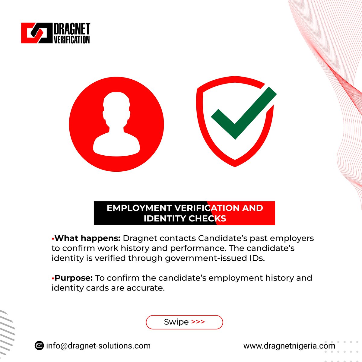 DragnetNigeria's tweet photo. Carrying out Background Checks and Credential Verifications is a step that should be taken seriously in a recruitment exercise. Here's a 5 step Breakdown of the Dragnet Verification/Background Checks process. Contact us today for more information. #Verifications #BackgroundChecks https://t.co/w9Q5dCDT77