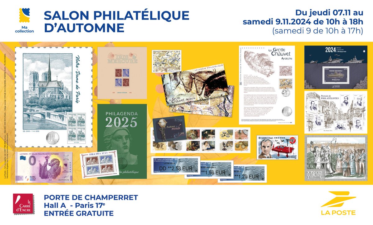 toutsurletimbre's tweet photo. ⌛️[J-1⃣] avant le salon philatélique d’automne ! 

🗓 Du jeudi 7 au samedi 9 novembre 2024 
⌚️De 10h à 18h 
📍Espace Champerret - Hall A - Paris 17ème 
🚇Métro Porte de Champerret

🍂 ENTRÉE GRATUITE
@CNEP_Philatelie
 
#collection #philatelie https://t.co/LYftZ7ChkI