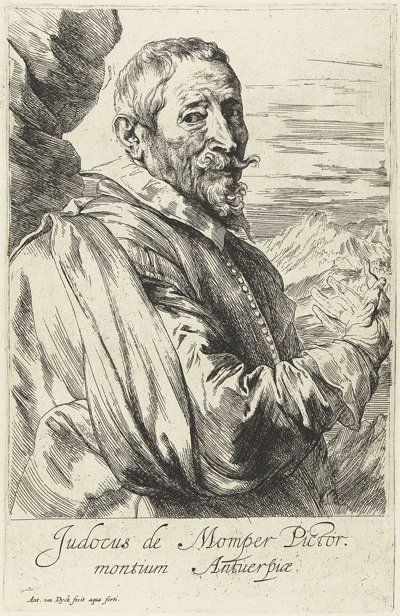 Today's artist without a known birthday: my colleague Joos de Momper of Antwerp. Fab (&amp; v. popular) painter of landscapes. Avid collaborator with other painters. Here by Van Dyck.