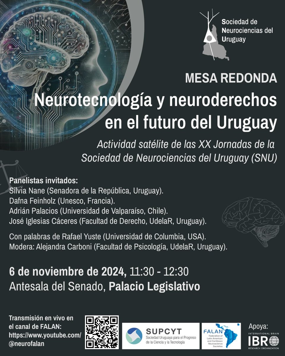 #NeuroDerechosLaborales 🧠

🔴 #HOY ⌚ 11:30hs.

"Neurotecnología y neuroderechos en el futuro del #Uruguay 🇺🇾".

Finalmente, los #neuroderechos hacen su ingreso al <a href="/Parlamento_UY/">Parlamento del Uruguay</a>. Una oportunidad histórica para que nuestro país acompañe a la región y al mundo en su regulación.