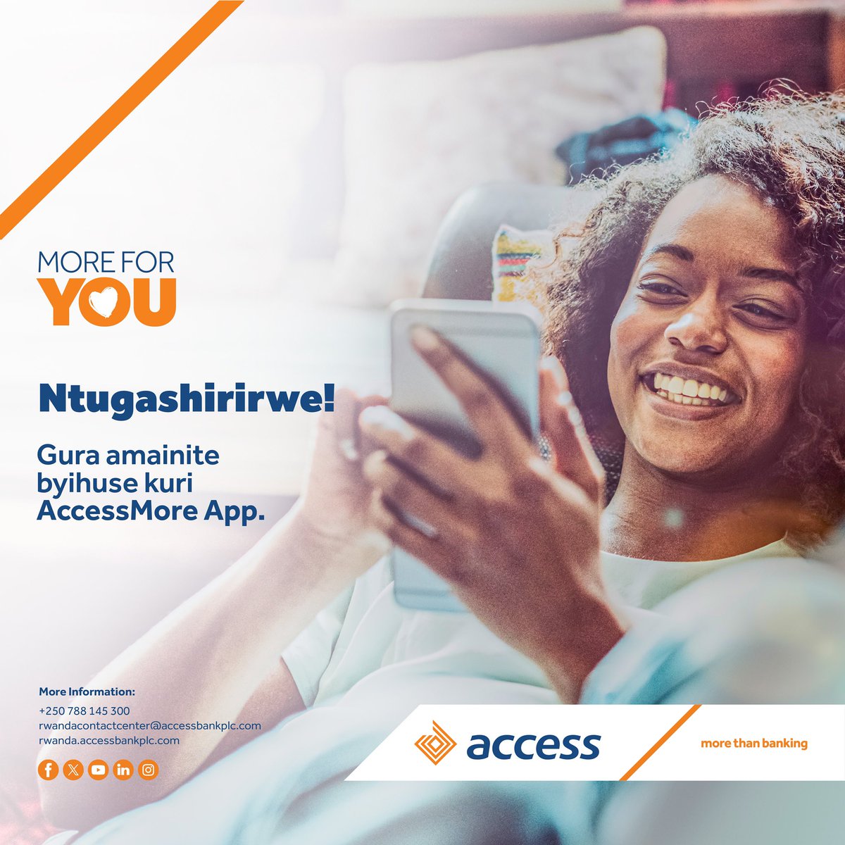 accessbankrw's tweet photo. Aho waba uri hose, igihe icyo ari cyo cyose nta kibazo cyo gushirirwa amainite ukwiye kugira. Hamwe na #AccessMoreApp ushobora kwigurira no kugurira abandi amainite byoroshye.
#MoreForYou https://t.co/RGkIuHQxHy