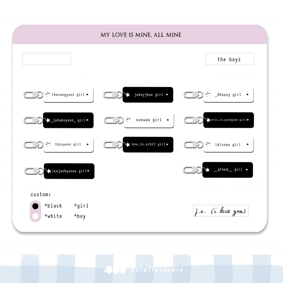 ☁︎ reshares are appreciated ☁︎

─ pre-order "who r u" keychain ₍ᐢ..ᐢ₎♡

🗓 pre-order period :
6 - 13 nov 2024
🍰 all buyers will get a cutie gift from me ♡ 🌷💌

avail for: svt, tbz, skz, nct, aespa, itzy, stayc, n custom ♡

❥៚ bit.ly/whorukeychain