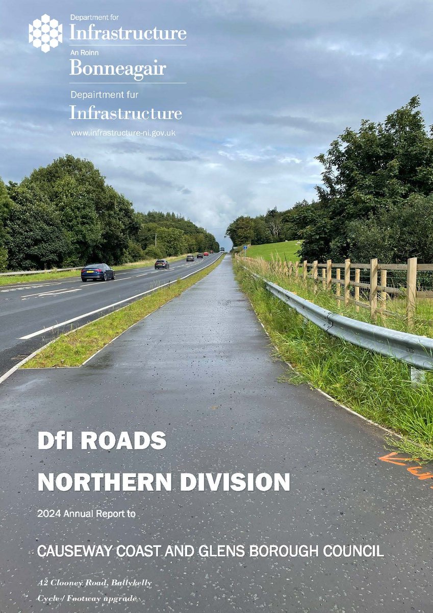 Here’s the £2.6M “active travel” (AT) project on Clooney Rd. 
• It doesnt pass any schools, shops, or houses. 
• It won’t increase walking or cycling in the area. 
• It won’t improve DFI’s abysmal record on AT.
• It only helps improve their Climate Act spending figures.