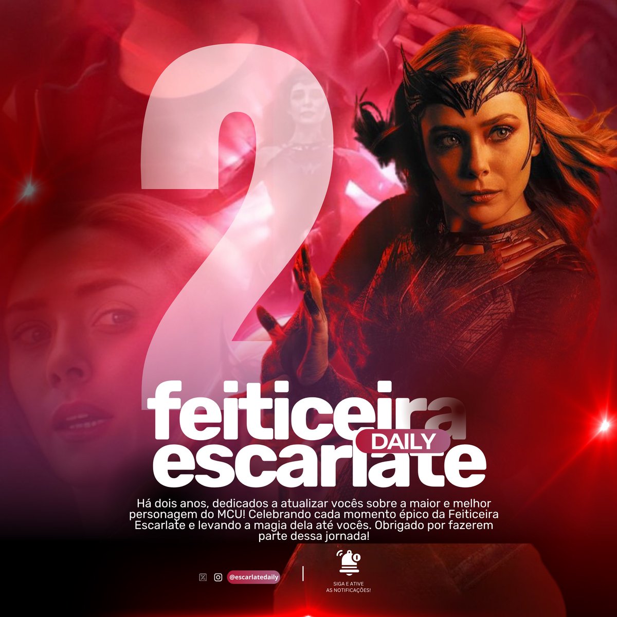 escarlatedaily's tweet photo. Hoje completamos 2 anos de Feiticeira Escarlate Daily. Obrigado a cada seguidor que esteve conosco nessa jornada, acompanhando e apoiando nosso trabalho. Vocês são a força que nos impulsiona a continuar aqui. Vamos juntos para mais um ano! ❤️‍🔥🎉🥳 https://t.co/BngywC7yYB