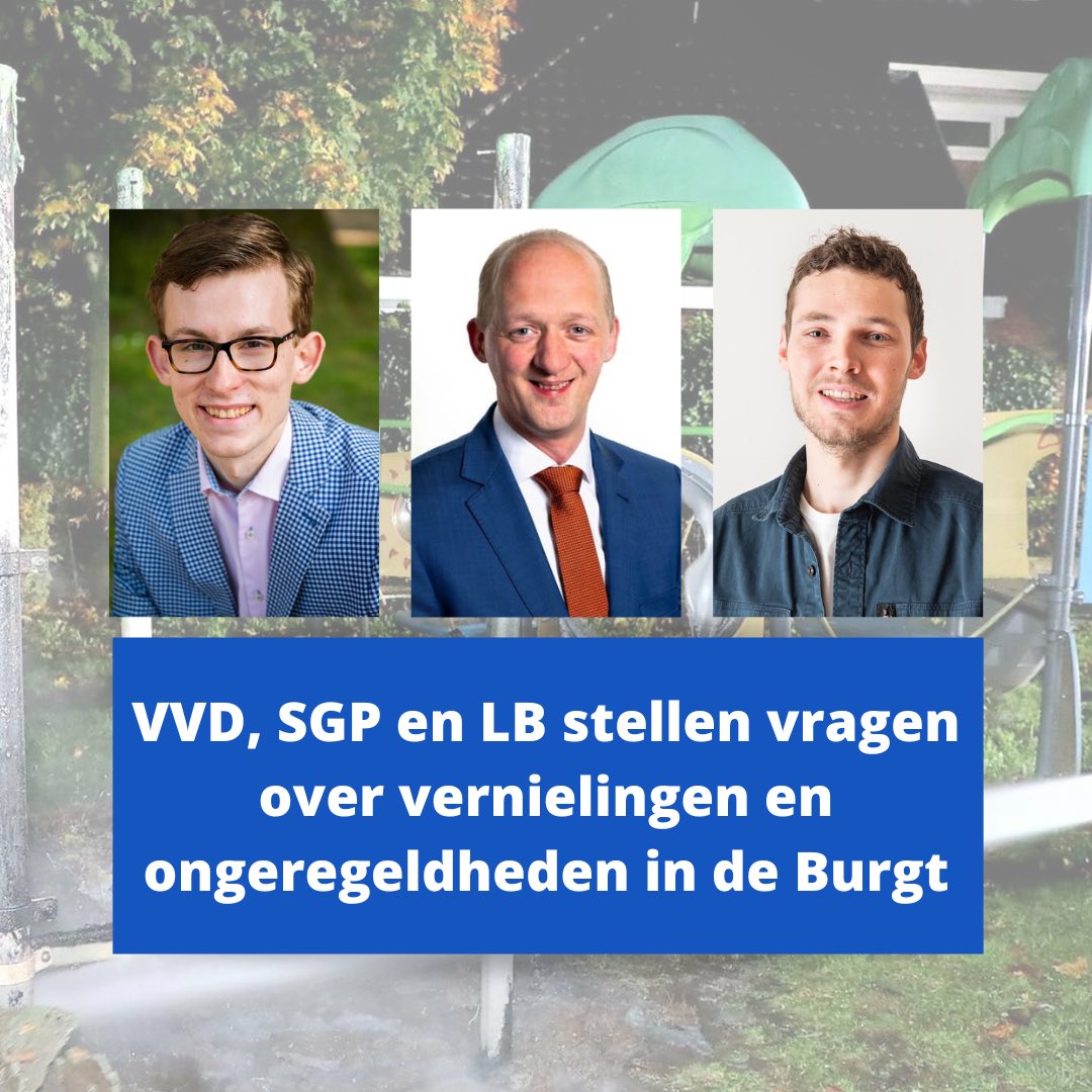 <a href="/JarneVanSchaik/">Jarne van Schaik</a> (VVD) <a href="/Elbert_Wijnne/">Elbert Wijnne</a> (SGP) en <a href="/StefanVelt2705/">Stefan Velt</a> (LB) stellen vragen aan het college naar aanleiding van de recente vernieling van een speeltoestel in de Barneveldse wijk De Burgt middels een vuurwerkbom en de ongeregeldheden die momenteel plaatsvinden. 1/3