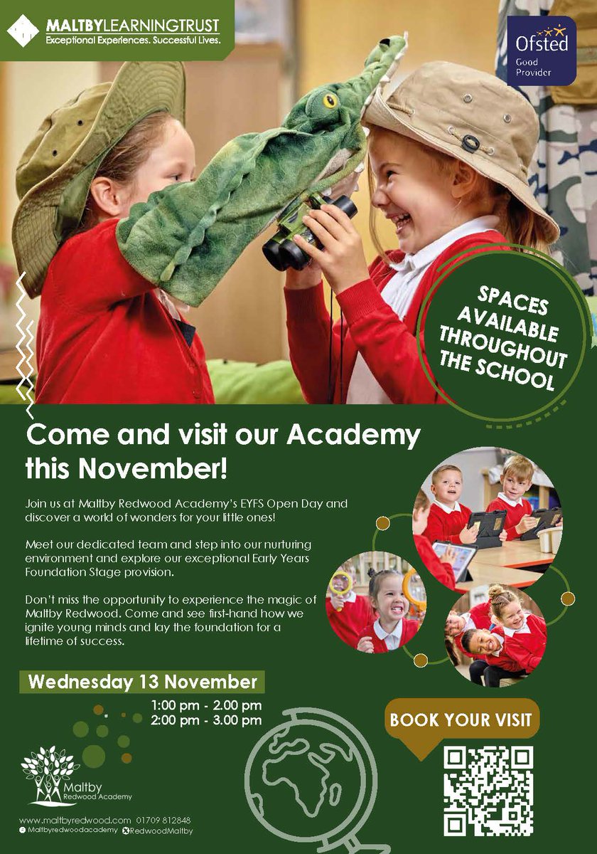 Come and join us at our EYFS Open day on the 13th November!

Places can be booked by scanning the QR code below or visiting our website bit.ly/4gTHCVc