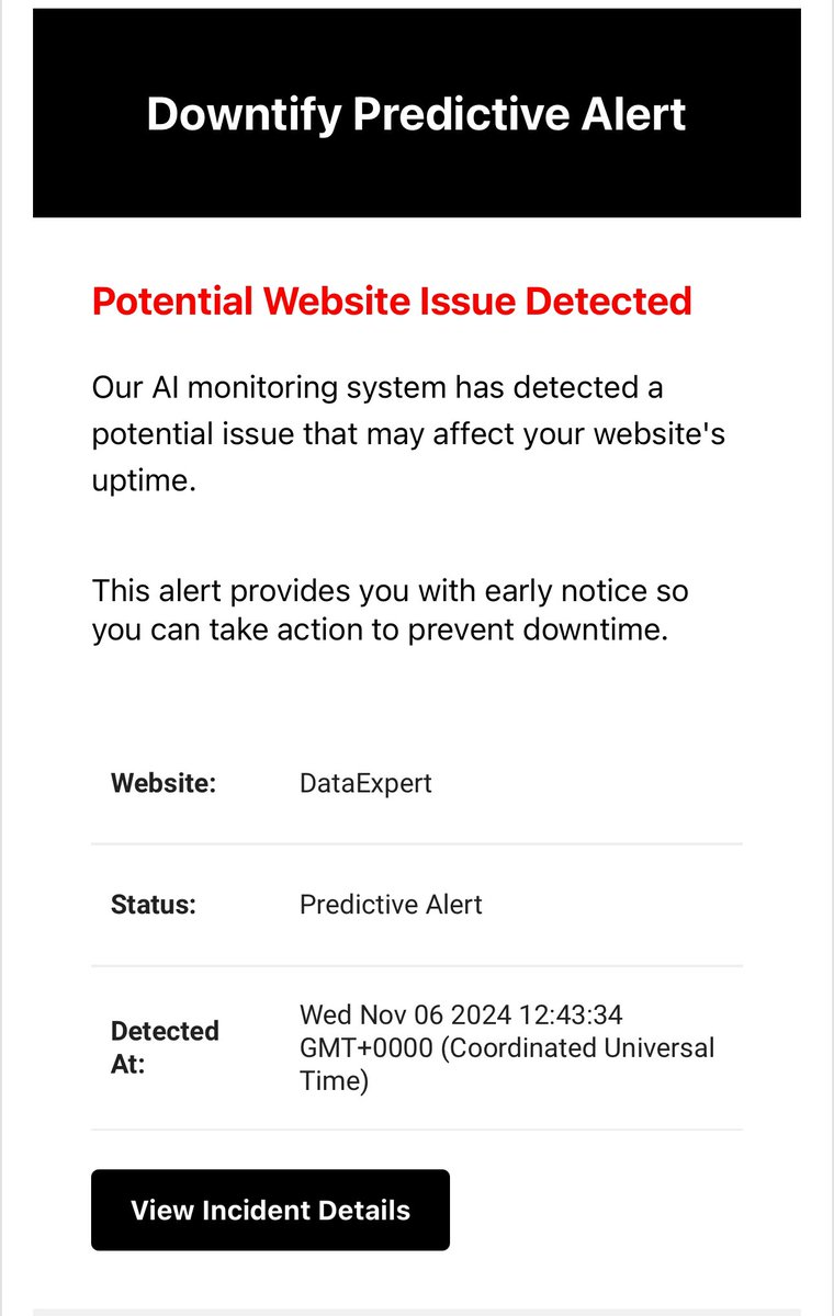 downtify's tweet image. Hey @EcZachly 👋 

Noticed something with DataExpert.io that might need a quick checkup! Downtime can be sneaky—consider using a predictive monitoring tool to catch issues before they impact your business. Just looking out! 👀 #webmonitoring #DataExpert