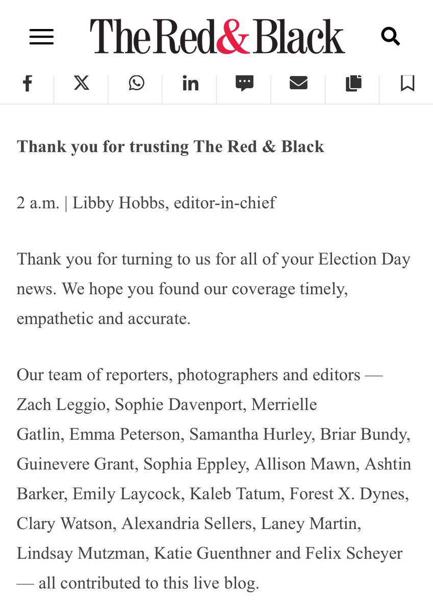 Could not be more proud of team <a href="/redandblack/">The Red & Black</a> and <a href="/libbyxhobbs/">Libby Hobbs</a> who have worked tirelessly to bring you the election results in Georgia. It’s a pleasure to work alongside such talent and commitment: redandblack.com/athensnews/liv…