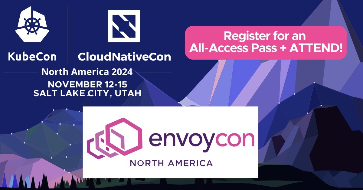 Join us at #EnvoyCon on Nov 12 at #KubeCon + #CloudNativeCon NA!

Connect with #Envoy experts and discover how we’re powering Cloud Native innovation with high-performance proxy and gateway technologies!

Register for an All-Access Pass by Nov 9 to SAVE! twtr.to/vosjM