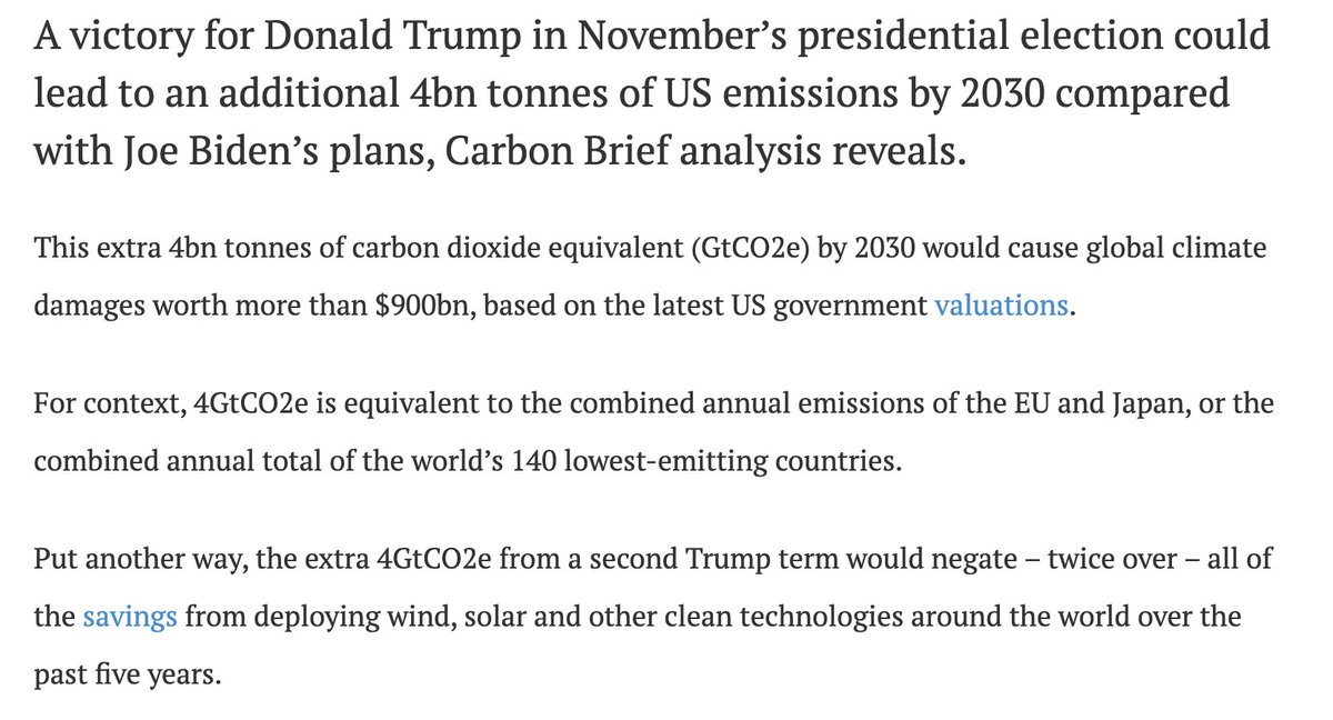A stark reminder this morning that Trump's policies could emit double the CO2 that clean energy saved GLOBALLY over the last five years -- or the equivalent of the yearly emissions of the EU and Japan.