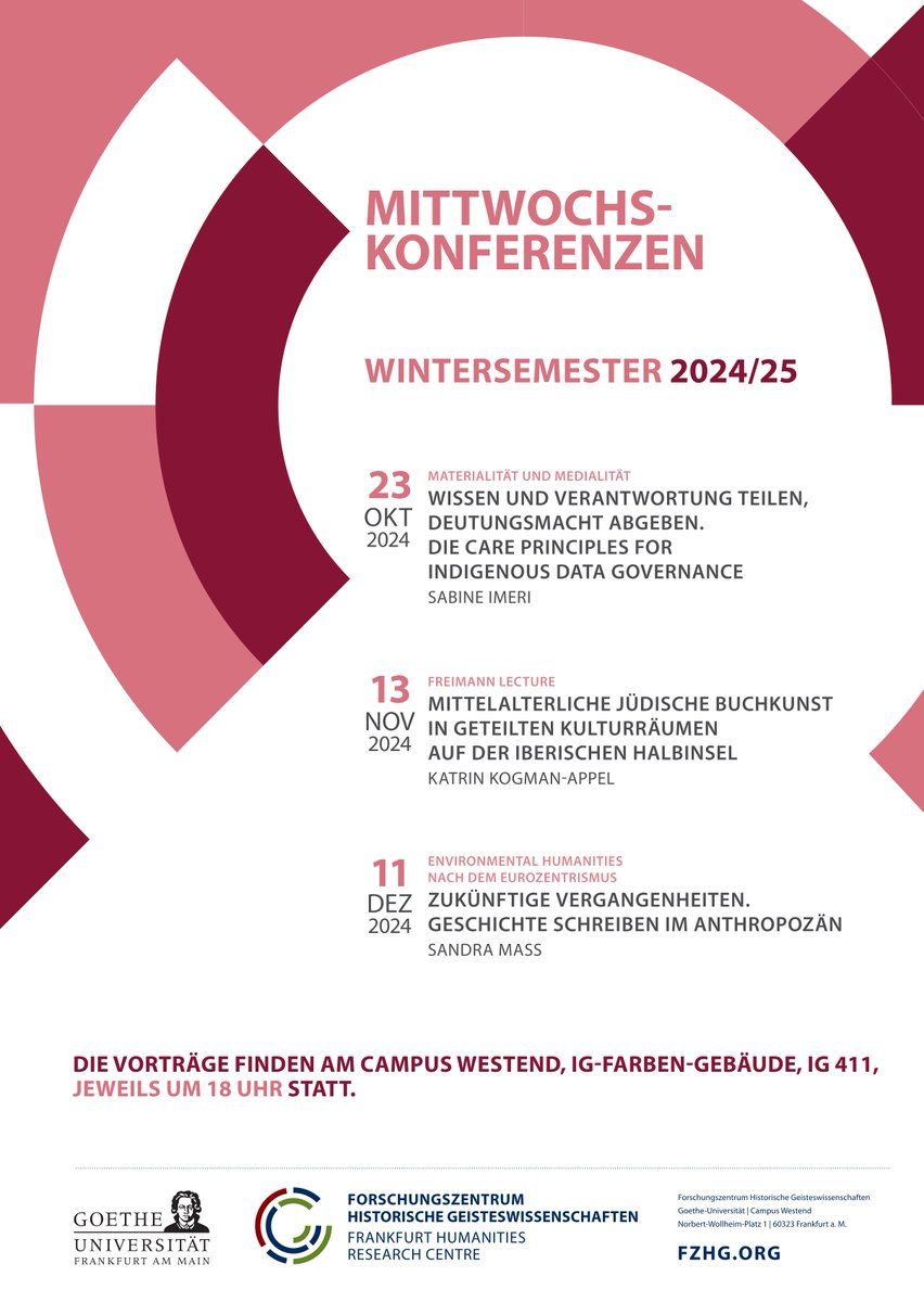 ForschungszentrumHistorischeGeisteswissenschaften (@fzhg_frankfurt) on Twitter photo ❗️AM FZHG❗️
HEUTE, #Mittwochskonferenz und Freimann Lecture: "Mittelalterliche jüdische Buchkunst in geteilten Kulturräumen auf der iberischen Halbinsel" mit Katrin Kogman-Appel.
⏰&📍13.11., 18 Uhr, IG 411 ❗️AM FZHG❗️
HEUTE, #Mittwochskonferenz und Freimann Lecture: "Mittelalterliche jüdische Buchkunst in geteilten Kulturräumen auf der iberischen Halbinsel" mit Katrin Kogman-Appel.
⏰&📍13.11., 18 Uhr, IG 411