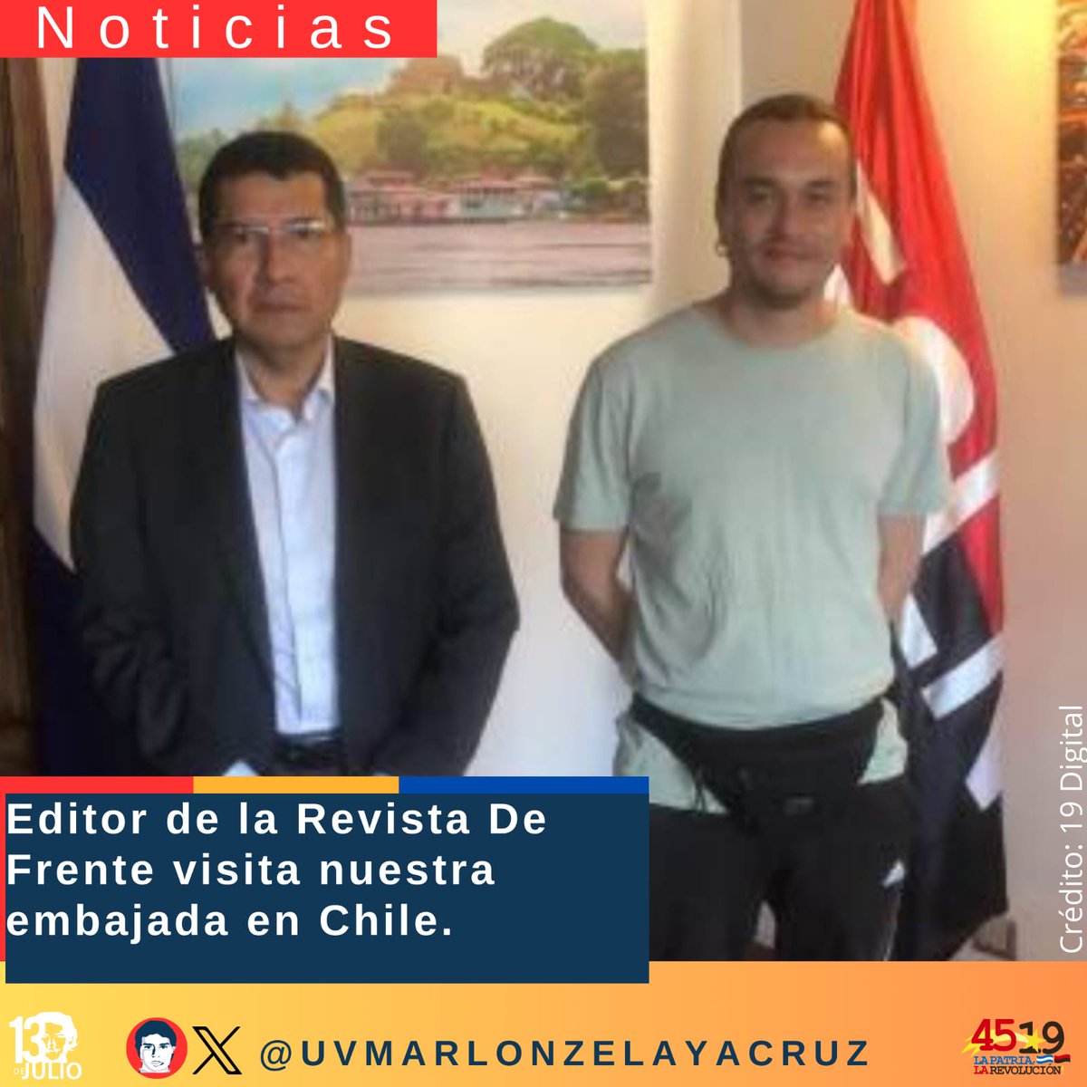 El editor de la revista "De Frente" visitó la sede diplomática de nuestro país 
#SomosUNAN
#SoyCSM
#ManaguaSandinista
#4519LaPatriaLaRevolucion